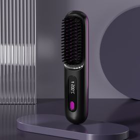 2 In 1 Straight Hair Comb Wireless Hair Straightener Brush Hair Fast Heating Portable Hot Curler USB Charging (Option: LCD Black English)