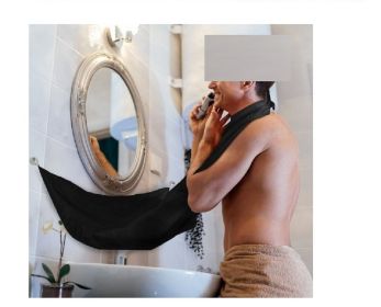 Waterproof Self Grooming Cloth with Suction Cups for Mirror - Men Shaving Beard Trimming Hair Catcher Cape (Color: BLACK)