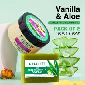 Natural Vanilla & Aloe Perfect Combination Scrub, With 10% AHA, Spots Treatment, Calms The Skin, Grease Control, For Face & Body (Color: Scrub and Soap)